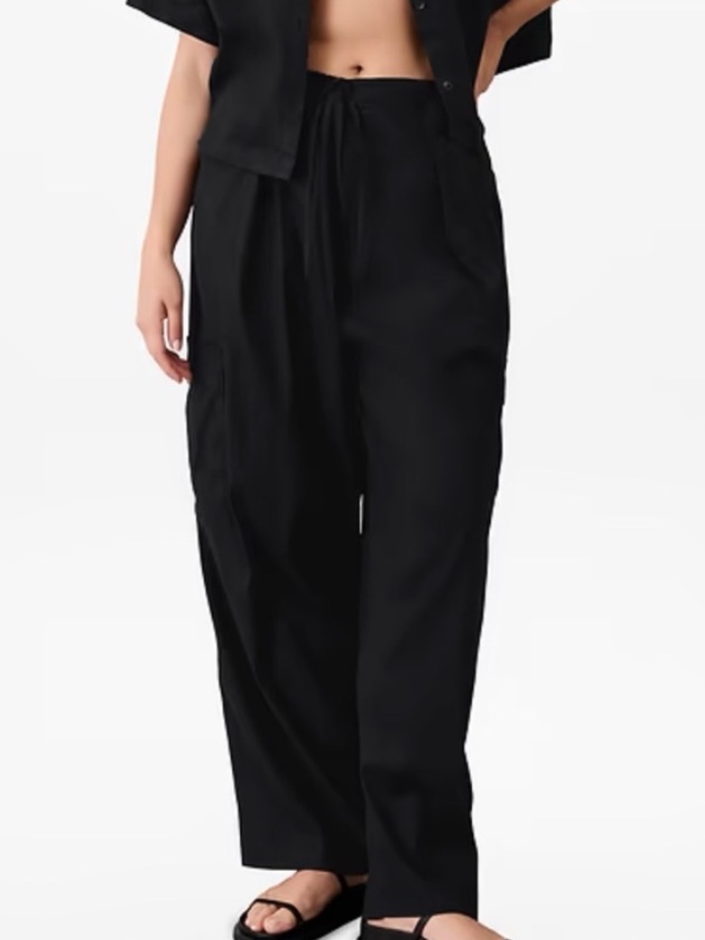 Athleta Women L Black Linen Blend Mid Rise Paradise Straight Leg Cargo Pant NWT